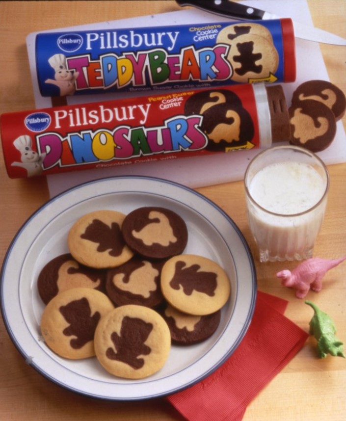A plate of Pillsbury Dinosaurs shape cookies